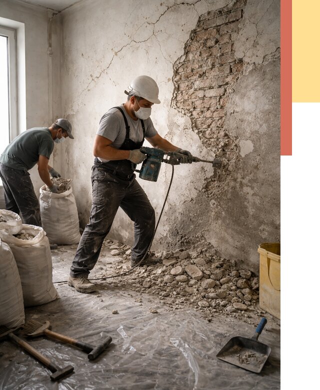 Демонтаж штукатурки со стен в Сестрорецке от 7379 руб/м² — быстро и недорого | ОТДЕЛОЧНИК-Сст