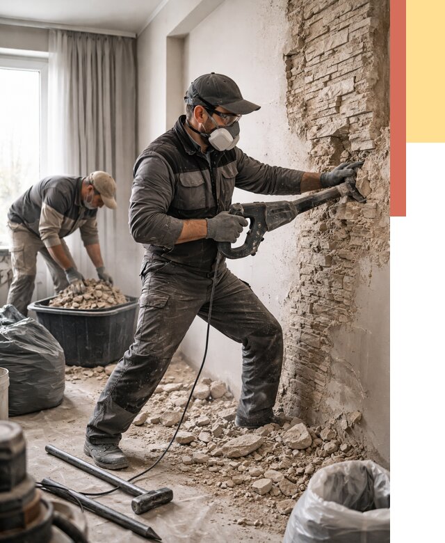 Демонтаж декоративного камня в Сестрорецке от 1486 руб/м² — быстро и недорого | ОТДЕЛОЧНИК-Сст