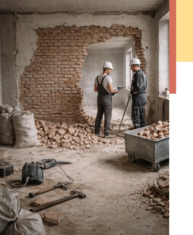 Демонтаж кирпичных стен в Сестрорецке от 4305 руб. — быстро, недорого, под ключ | ОТДЕЛОЧНИК-Сст