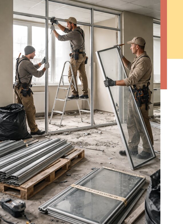 Демонтаж алюминиевых перегородок в Сестрорецке от 4305 руб. — быстро и недорого | ОТДЕЛОЧНИК-Сст