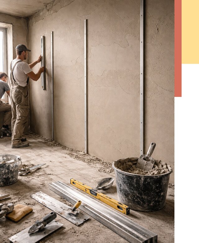 Штукатурка стен по маякам в Сестрорецке от 5637 руб./м² — выравнивание под ключ | ОТДЕЛОЧНИК-Сст