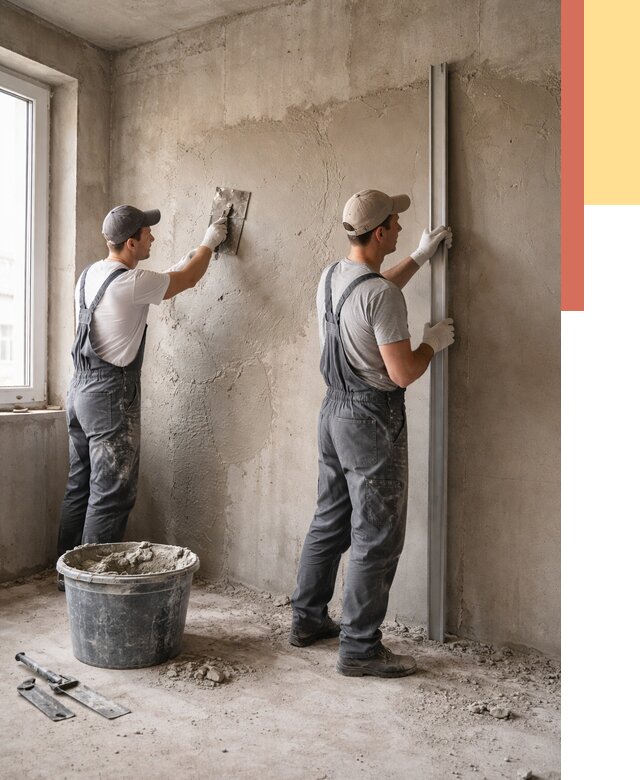 Штукатурка бетонных стен в Сестрорецке от 4612 руб/м² — качественно и быстро | ОТДЕЛОЧНИК-Сст