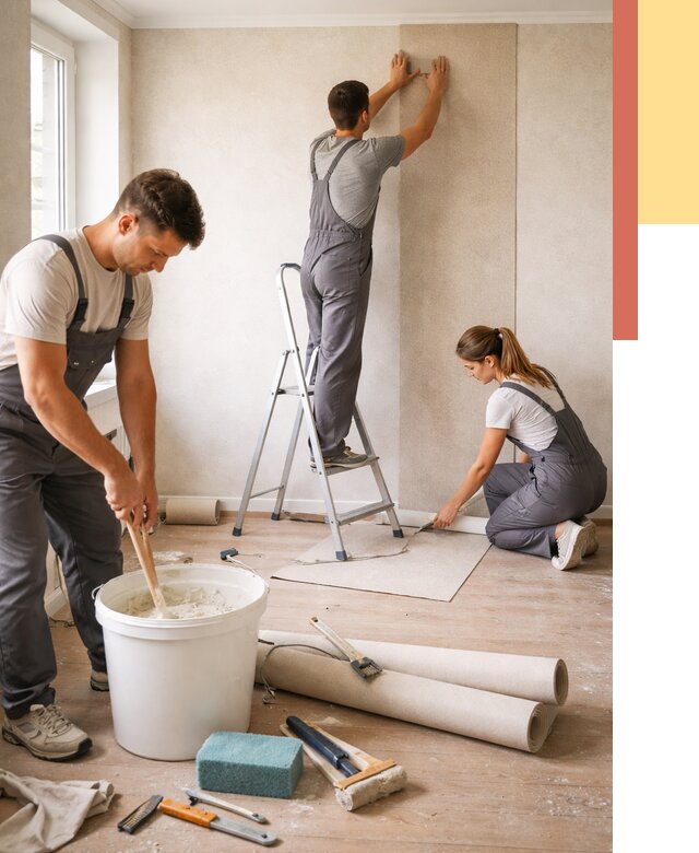 Оклейка стен обоями в Сестрорецке от 3587 руб/м2 — быстро и недорого | ОТДЕЛОЧНИК-Сст