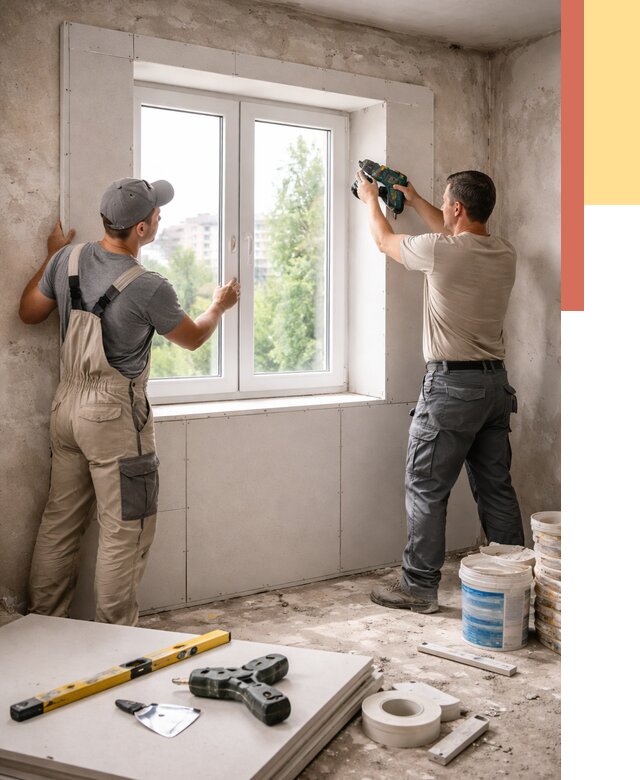 Монтаж откосов из гипсокартона в Сестрорецке от 4612 руб. под ключ | ОТДЕЛОЧНИК-Сст