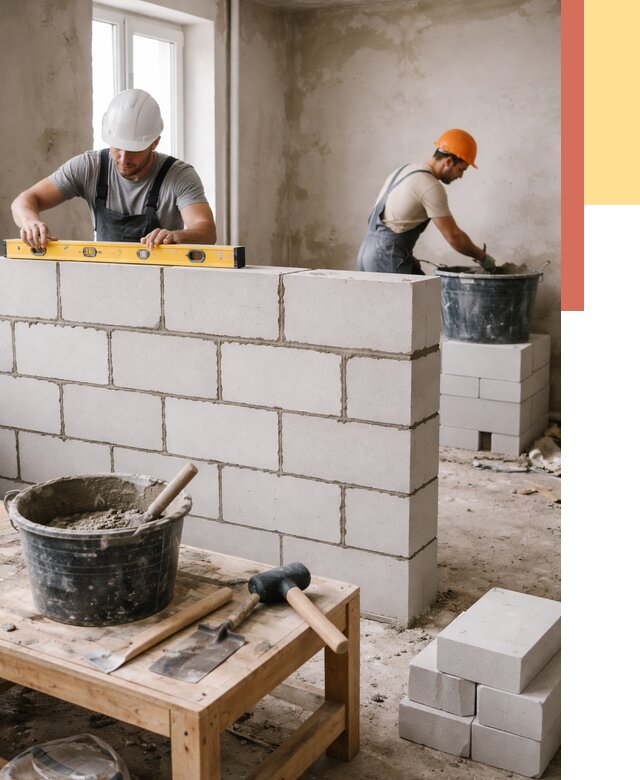 Кладка перегородок из газобетона в Сестрорецке от 3280 руб. под ключ | ОТДЕЛОЧНИК-Сст