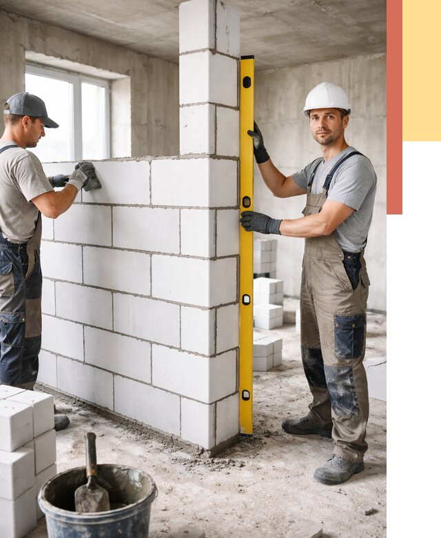 Кладка перегородок из пеноблока в Сестрорецке от 1845 руб. под ключ | ОТДЕЛОЧНИК-Сст