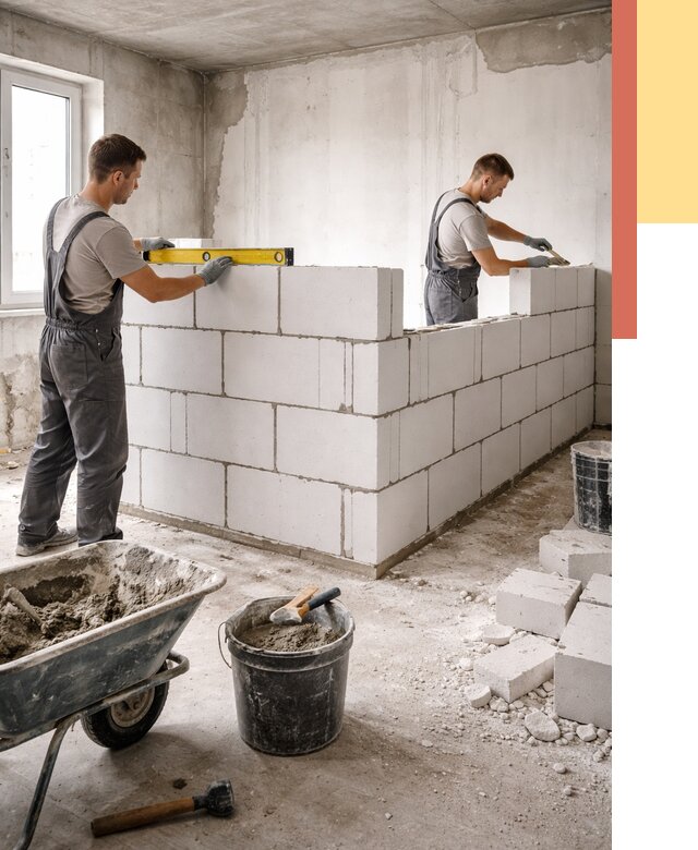 Кладка перегородок из ПГП в Сестрорецке от 2562 руб./м2 — монтаж и возведение под ключ | ОТДЕЛОЧНИК-Сст