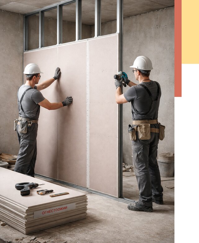 Перегородка из огнестойкого гипсокартона в Сестрорецке от 1896 руб. под ключ | ОТДЕЛОЧНИК-Сст