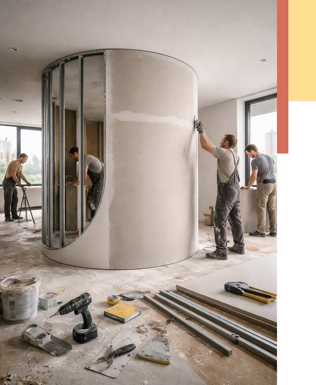 Радиусная перегородка из гипсокартона в Сестрорецке от 2972 руб. под ключ | ОТДЕЛОЧНИК-Сст