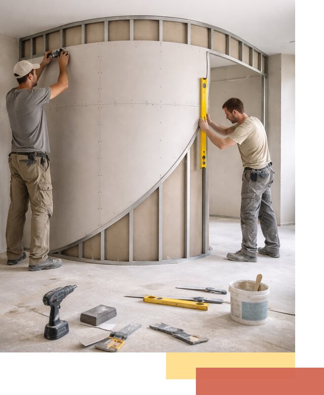 Радиусная перегородка из гипсокартона в Сестрорецке под ключ