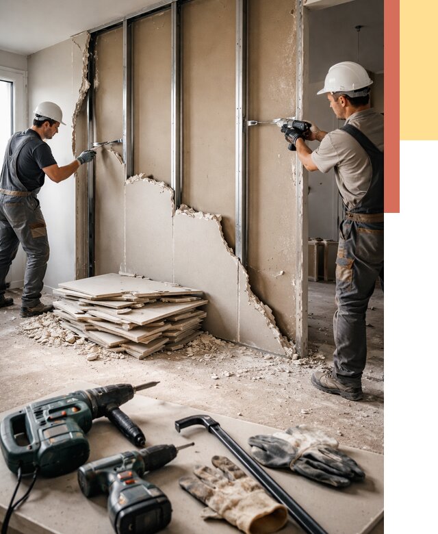 Демонтаж перегородки из гипсокартона в Сестрорецке от 1230 руб. быстро и недорого | ОТДЕЛОЧНИК-Сст