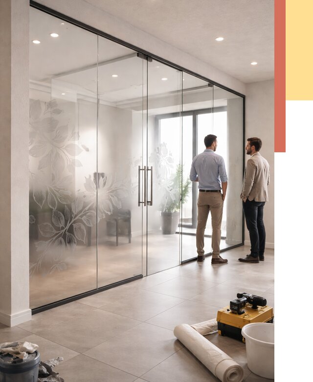 Стеклянные перегородки с рисунком в Сестрорецке от 12811 руб. монтаж и нанесение | ОТДЕЛОЧНИК-Сст