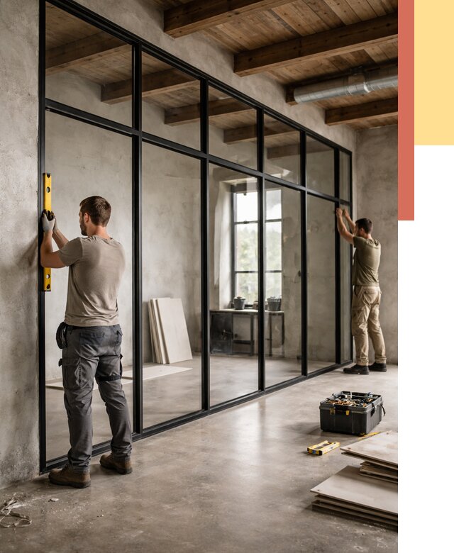 Стеклянные перегородки лофт в Сестрорецке от 10761 руб. под ключ | ОТДЕЛОЧНИК-Сст