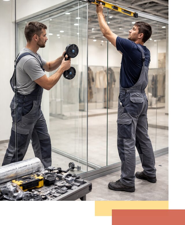 Стеклянные перегородки для магазинов в Сестрорецке — монтаж и установка