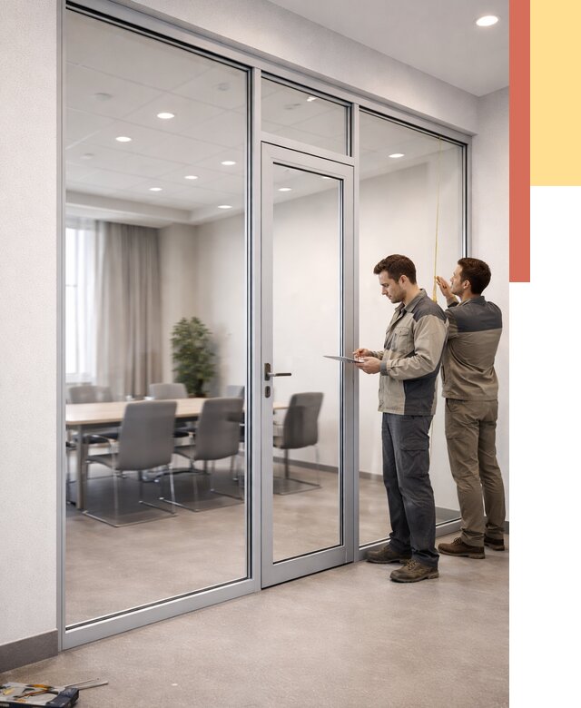 Установка и монтаж алюминиевых перегородок со стеклом в Сестрорецке от 8404 руб. | ОТДЕЛОЧНИК-Сст