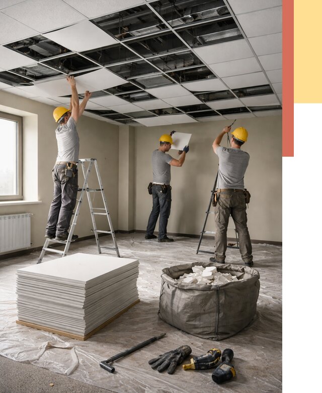 Демонтаж потолка Армстронг в Сестрорецке от 4612 руб. быстро и недорого | ОТДЕЛОЧНИК-Сст