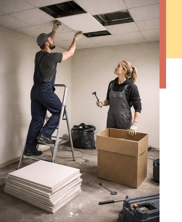 Демонтаж потолочной плитки в Сестрорецке от 4612 руб. быстро и недорого | ОТДЕЛОЧНИК-Сст