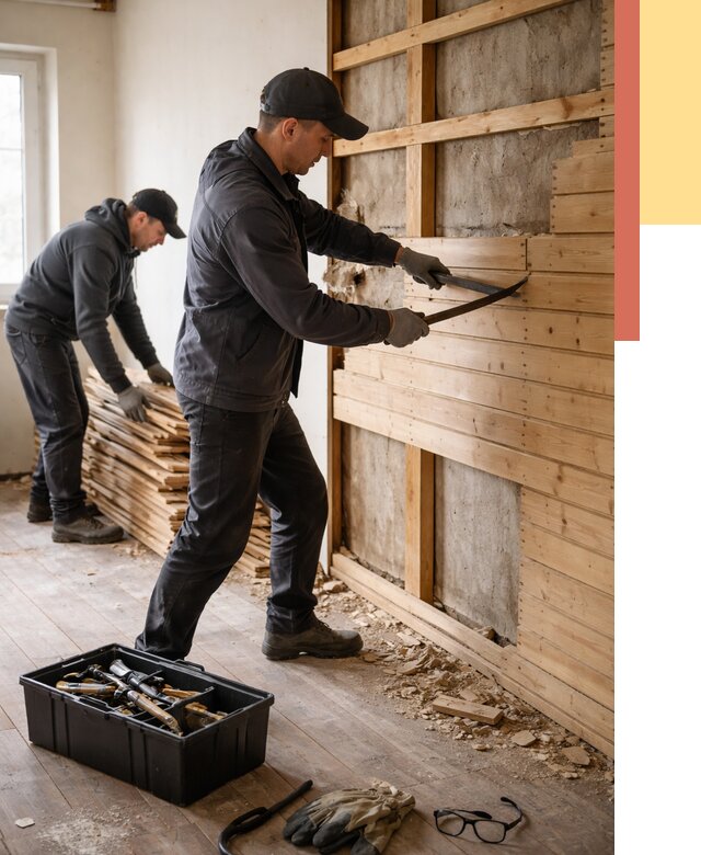 Демонтаж вагонки в Сестрорецке от 3895 руб/м2 — быстро и недорого | ОТДЕЛОЧНИК-Сст