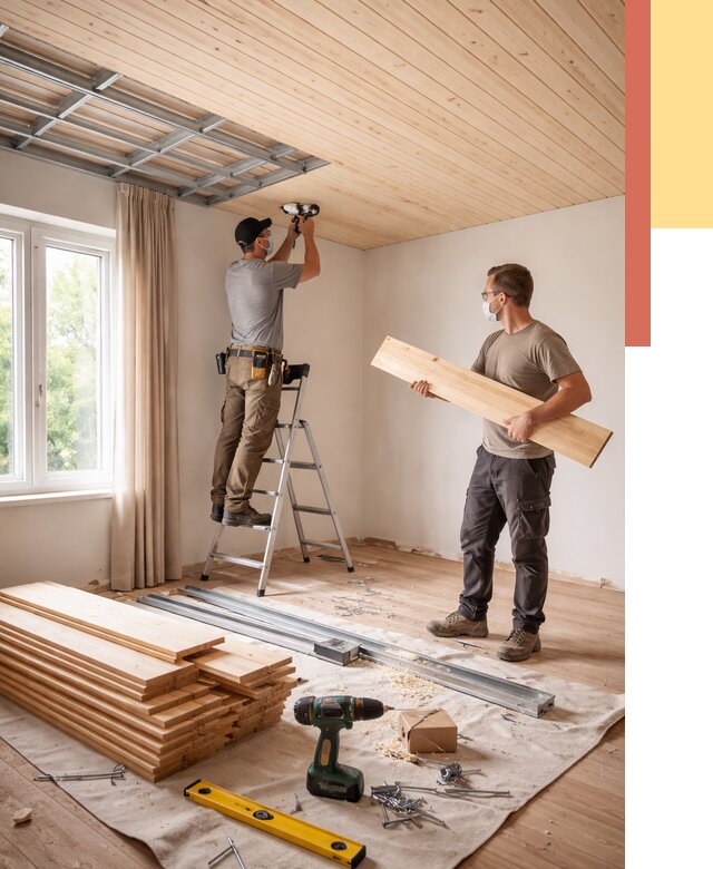 Монтаж потолка из вагонки в Сестрорецке от 6662 руб. | Быстро и недорого — ОТДЕЛОЧНИК-Сст