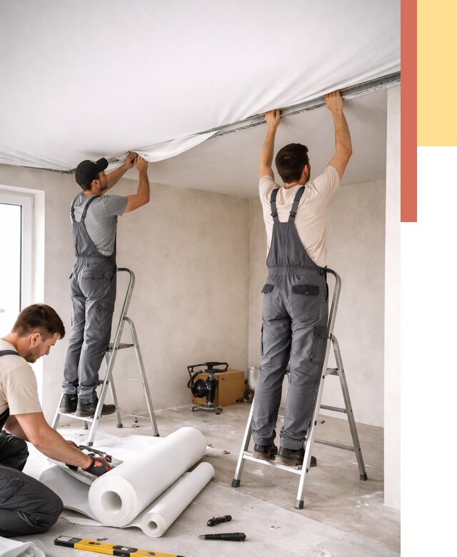 Монтаж тканевого натяжного потолка в Сестрорецке от 3587 руб. под ключ | ОТДЕЛОЧНИК-Сст