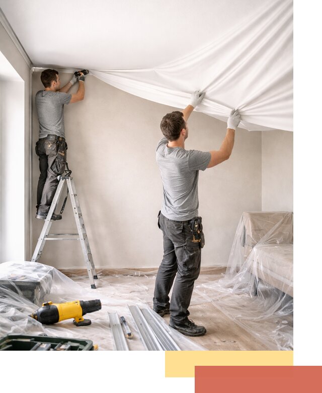 Монтаж тканевого натяжного потолка в Сестрорецке недорого и быстро