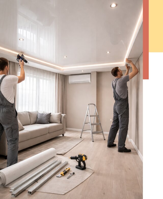 Монтаж глянцевого натяжного потолка в Сестрорецке от 769 руб. под ключ | ОТДЕЛОЧНИК-Сст