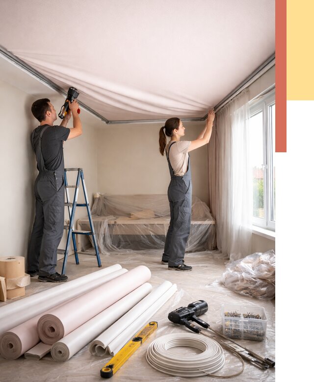 Монтаж цветного натяжного потолка в Сестрорецке от 4305 руб/м² — быстро и недорого | ОТДЕЛОЧНИК-Сст