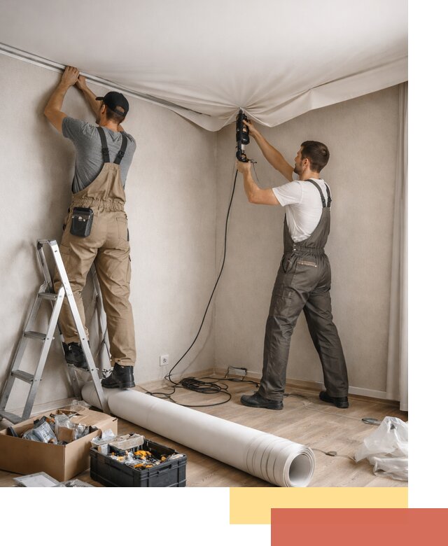 Монтаж цветного натяжного потолка в Сестрорецке за один день