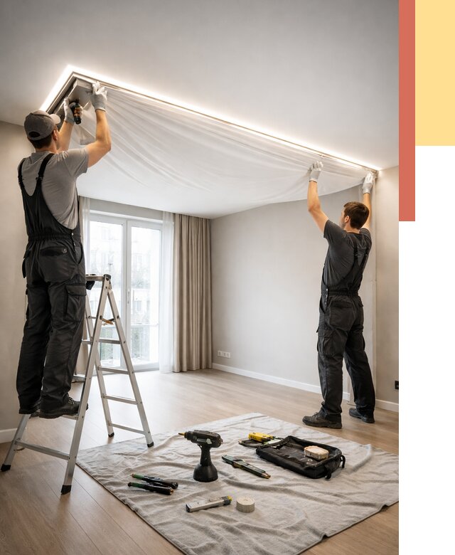 Монтаж парящего натяжного потолка в Сестрорецке от 4612 руб. быстро и недорого | ОТДЕЛОЧНИК-Сст