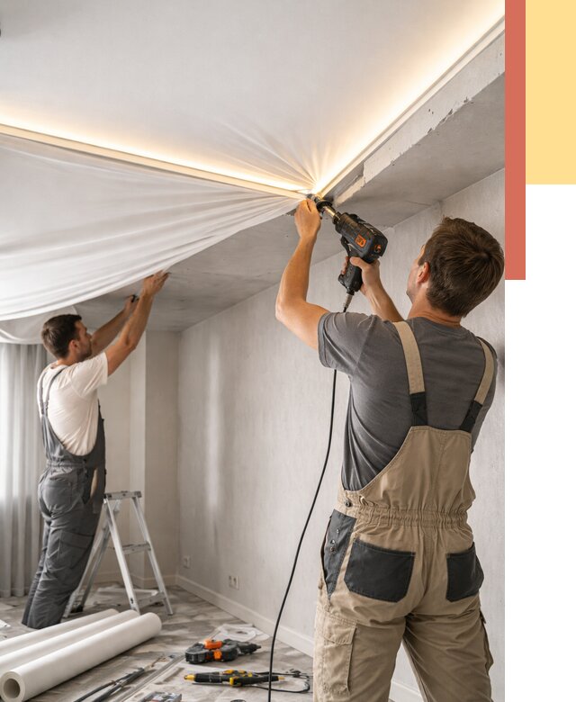 Монтаж натяжного потолка с подсветкой в Сестрорецке от 974 руб. | ОТДЕЛОЧНИК-Сст