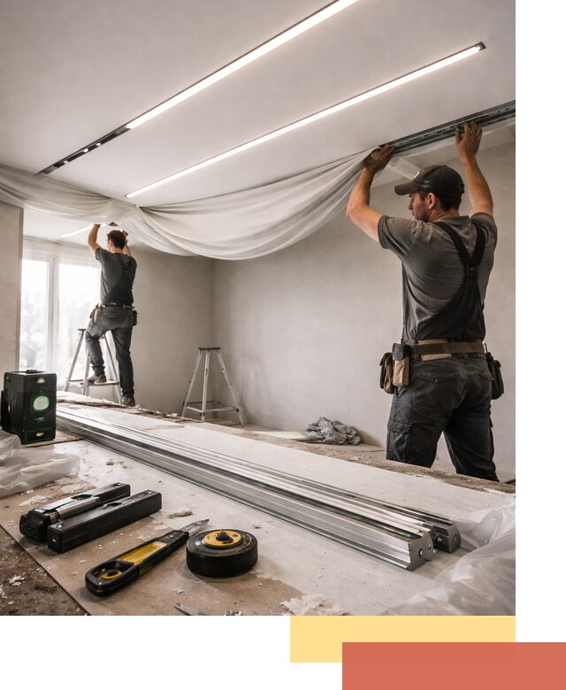 Монтаж натяжных потолков со световыми линиями в Сестрорецке