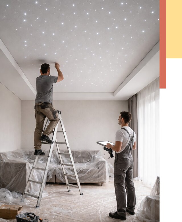 Монтаж натяжного потолка «звездное небо» в Сестрорецке от 6662 руб. | ОТДЕЛОЧНИК-Сст