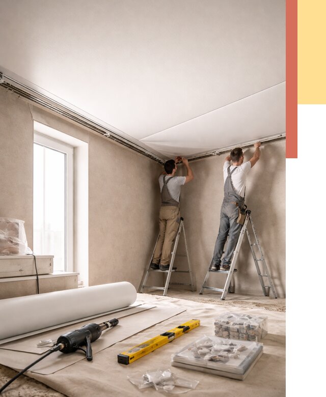 Монтаж натяжного потолка в спальне в Сестрорецке от 3895 руб. под ключ | ОТДЕЛОЧНИК-Сст