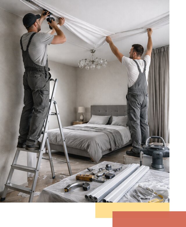 Монтаж натяжного потолка в спальне в Сестрорецке