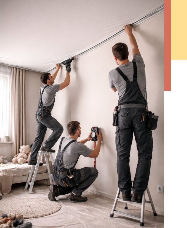 Монтаж натяжного потолка в детской в Сестрорецке от 3587 руб. — быстро и недорого | ОТДЕЛОЧНИК-Сст