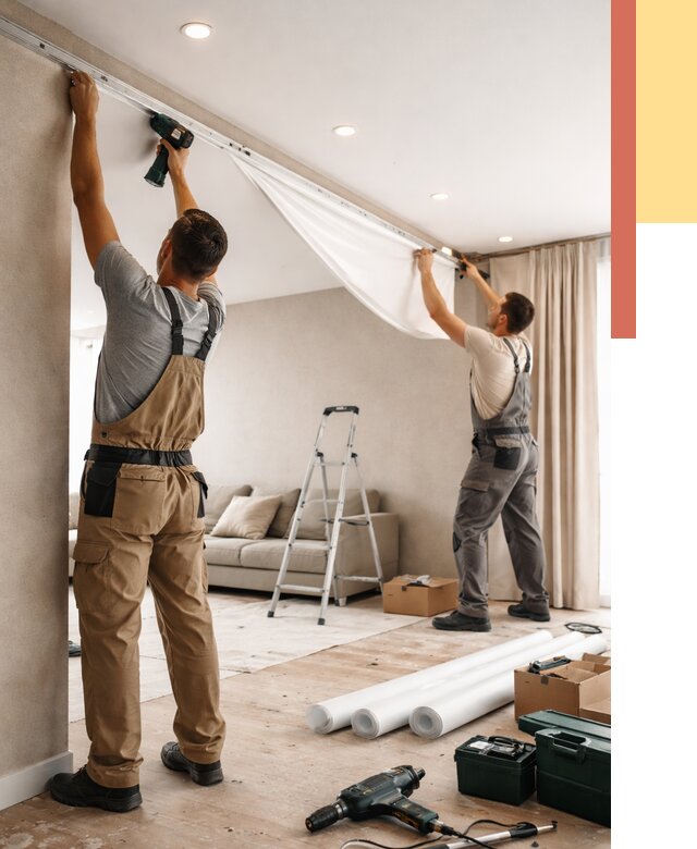 Монтаж натяжного потолка в гостиной в Сестрорецке от 564 руб. | ОТДЕЛОЧНИК-Сст