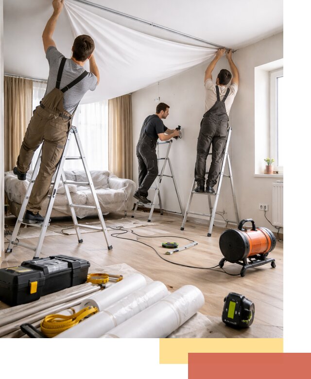 Монтаж натяжного потолка в гостиной в Сестрорецке