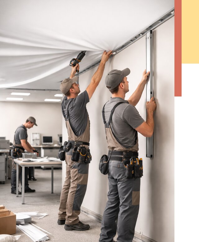 Монтаж натяжного потолка в офисе в Сестрорецке от 461 руб/м² — быстро и недорого | ОТДЕЛОЧНИК-Сст