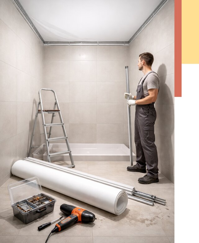 Монтаж натяжного потолка в санузле в Сестрорецке от 1896 руб. — ОТДЕЛОЧНИК-Сст