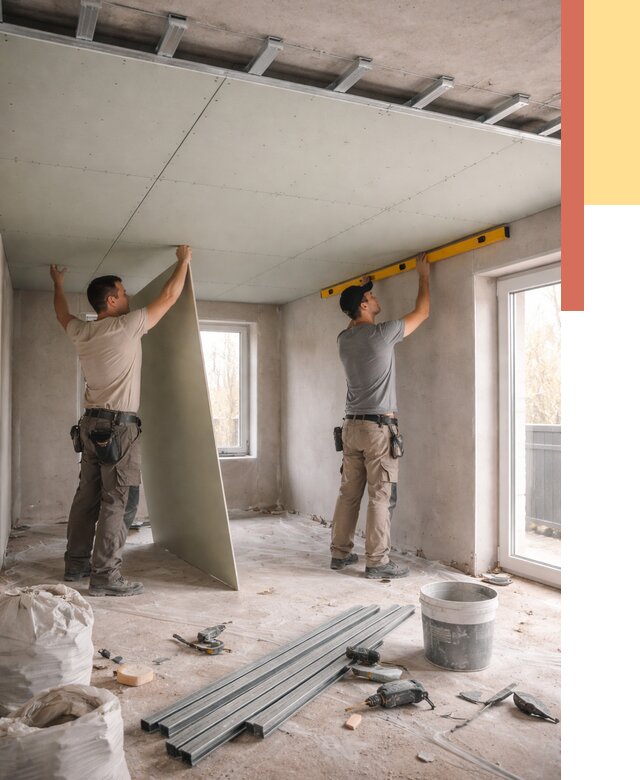 Одноуровневый потолок из гипсокартона в Сестрорецке от 769 руб. — монтаж под ключ | ОТДЕЛОЧНИК-Сст